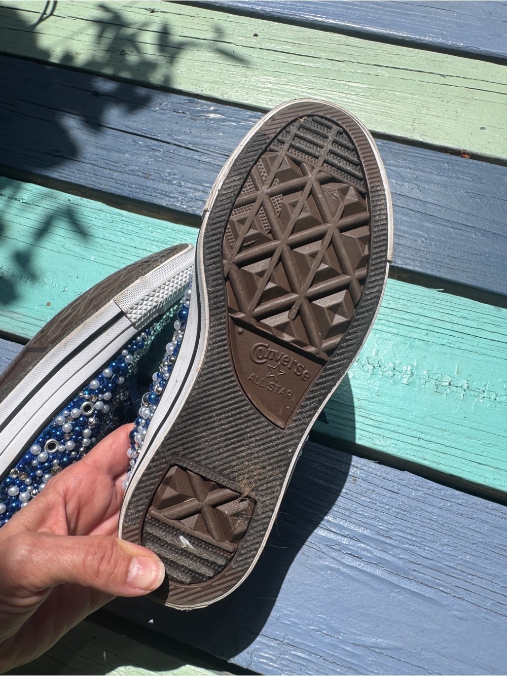 Converse (Dallas Cowboys)Women's Blue crystals & Pearl Low Top Sneakers - Picture 6 of 6